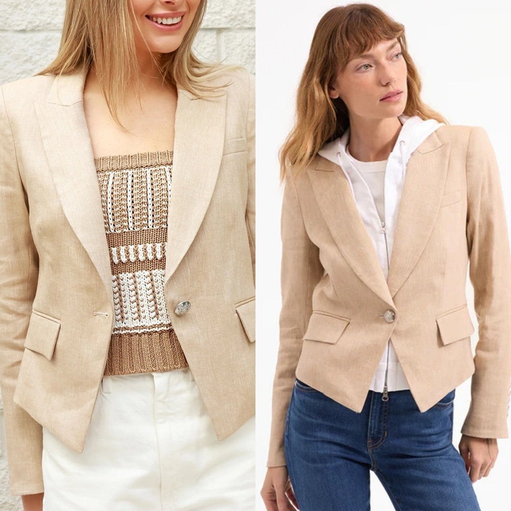 VERONICA BEARD Hosanna Linen Dickey Jacket in Khaki Melange Sz 2